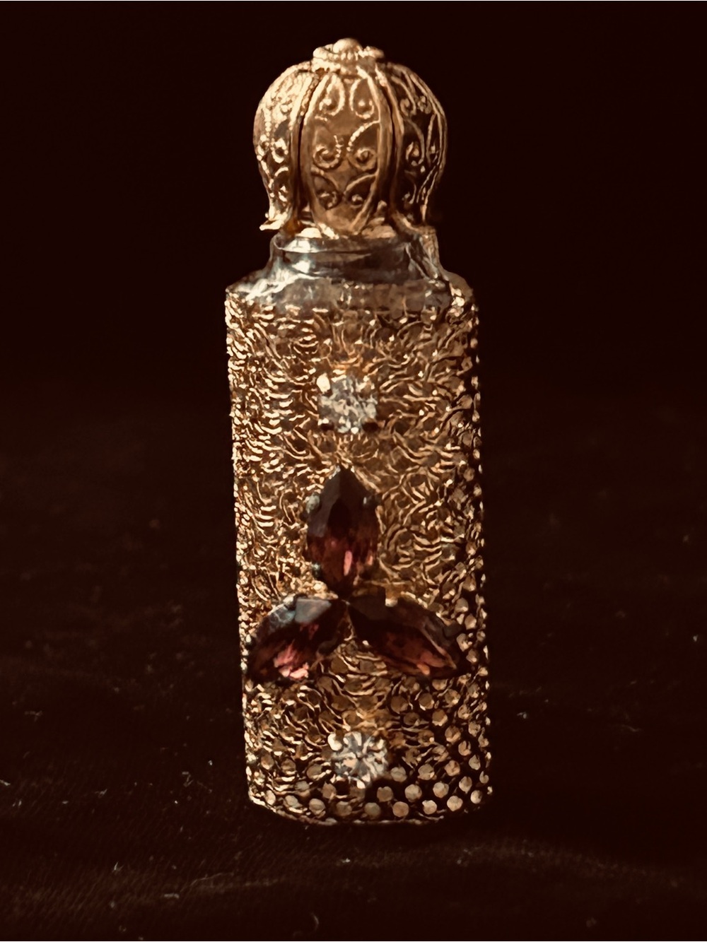 West German Ormolu Mini Perfume Bottle with Jewels